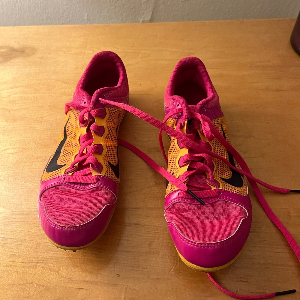 Nike Women's Pink and Orange Running Spikes